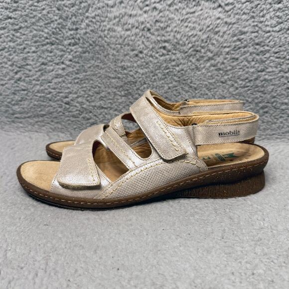 Mephisto Mobils Brebina Womens Size 41 US 11 Sandals Light Gold Metallic Leather - Picture 3 of 9